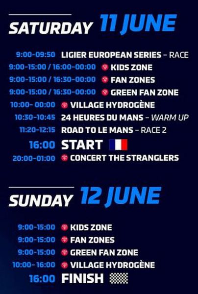 2022 Timing 2022 24 Hours of Le Mans / tijdschema 24U van Le Mans