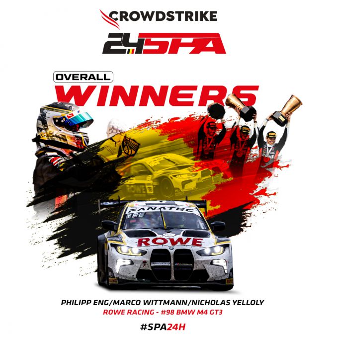 CrowdStrike 24 Hours of Spa 2023 ROWE Racing met BMW winnaar