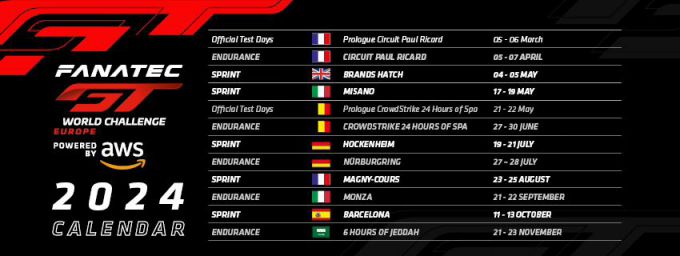 Fanatec GT-Europe kalender 2024