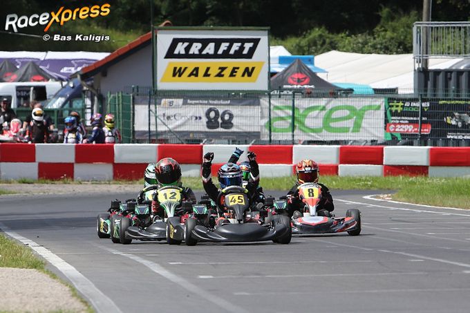 Bruce Chirino met nummer 45 racet naar podium op de kartbaan van Kerpen waar F1-legende Michael Schumacher het racen leerde