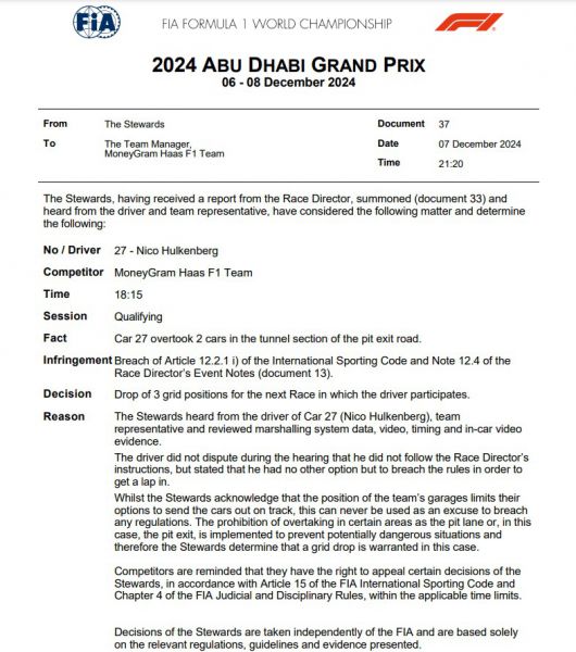 Nico Hulkenberg gridstraf