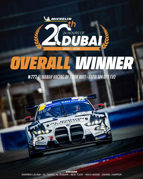 24H Dubai - AlManar Racing by Team WRT wint met BMW M4 GT3 EVO het 20-jarig jubileumevenement + UITSLAG