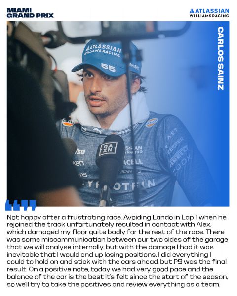 Carlos Sainz niet blij met de gang van zaken in Miami; verliest hij zijn vertrouwen in Williams?