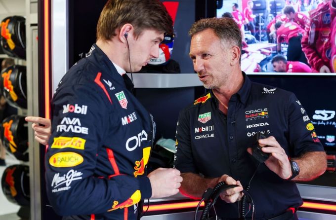 Max Verstappen en Christian Horner F1 Red Bull