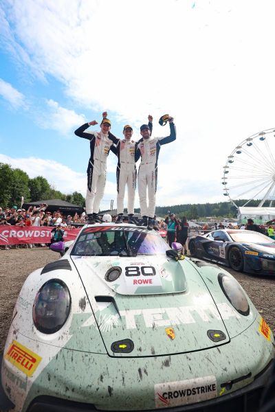 CrowdStrike 24 Hours of Spa 2026 winnaars Ricardo Feller, Thomas Preining en Bastian Buus Porsche 911 GT3 R 992 EVO Lionspeed GP